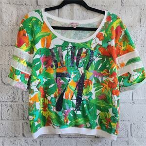 Juicy Couture Green Tropical Spring Cottage Floral Print Jersey Top Medium